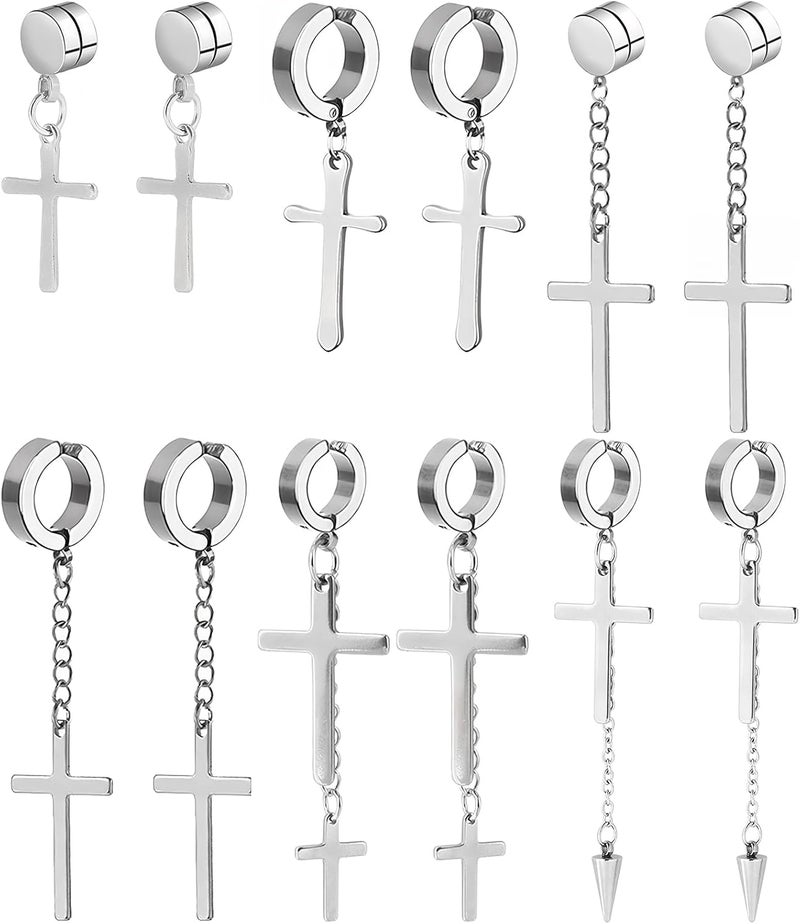 NEWITIN 6 Pairs Stainless Steel Magnetic Stud Earrings for Men Clip on Earring Magnetic Earring Unisex Non Piercing CZ Magnet Studs Diamond Earrings for Women Men - Image 1